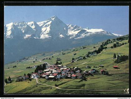 AK Flerden, Gesamtansicht mit Piz Beverin, Luftbild