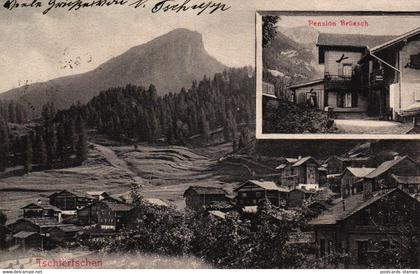 Tschiertschen, Gesamtansicht u. Pension "Bruesch", 1909