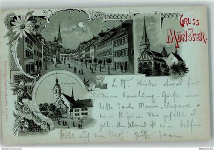 6215 Beromünster 1898 Lithographie / Mondschein Pfarrkirche Stifts-Kirch... - 13616116