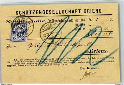 6010 Kriens 1906 KEINE AK Nachnahme für Unterhaltsgeld - Schützengesells... - 13094414