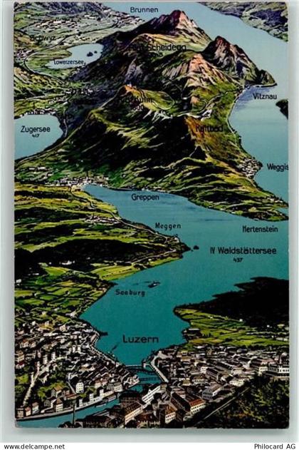 6045 Meggen - Vogelschau Vierwaldstätter See Zuger See Rigi - 39497526