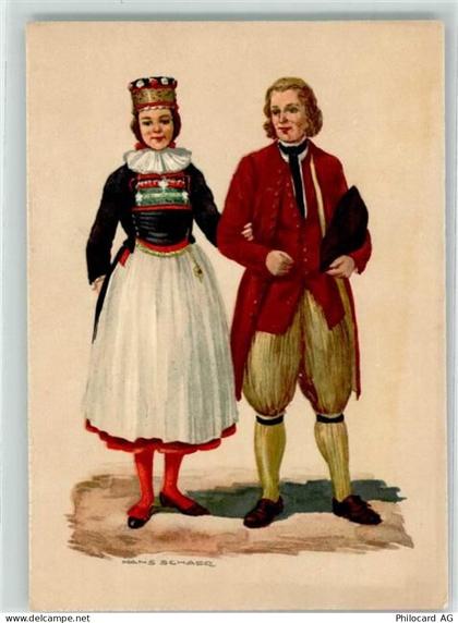 6017 Ruswil Künstlerkarte Kleidung Tracht 18. Jhdt. sign. H. Schaer - 39497162