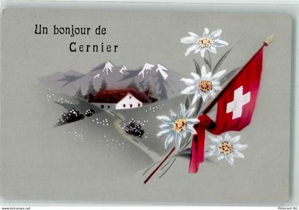 2053 Cernier 1917 - Grusskarte Edelweiss Flagge - 39699267