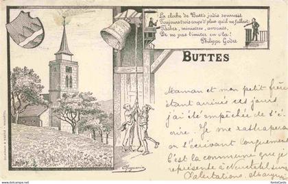 Buttes Val-de-Travers NE Eglise Cloche de Butt's Dessing Kuenstlerkarte