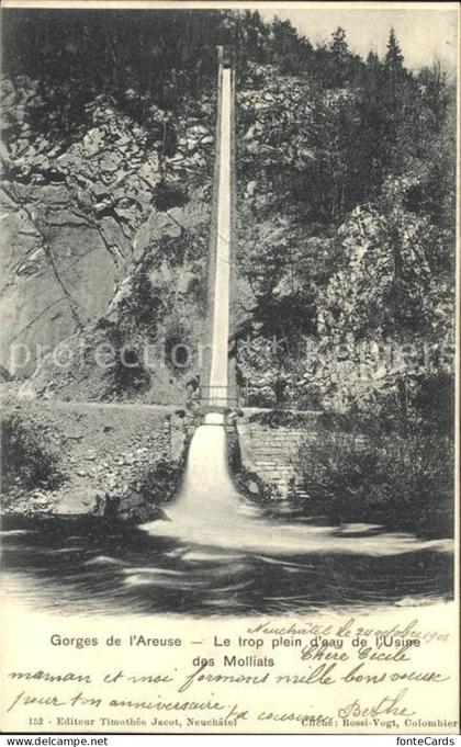 Neuchatel NE Gorges de l'Areuse Trop plein d eau de l'Usine des Molliats