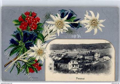 2034 Peseux - 1912 Prägekarte Blumen Teilansicht Erhaltung: Eckknick - 50810696