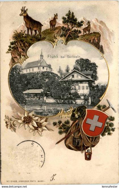 Flühli bei Sachseln - Litho Prägekarte