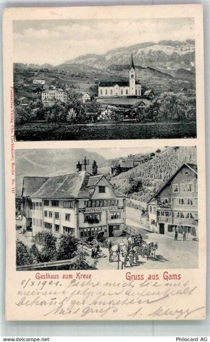 9473 Gams 1901 Foto AK Gasthaus zum Kreuz Kirche - 13673063