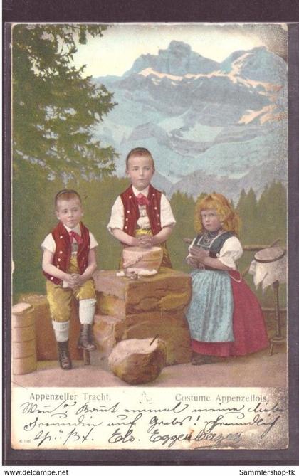 Ansichtskarte Schweiz Appenzeller Tracht - gelaufen Grabs 1905