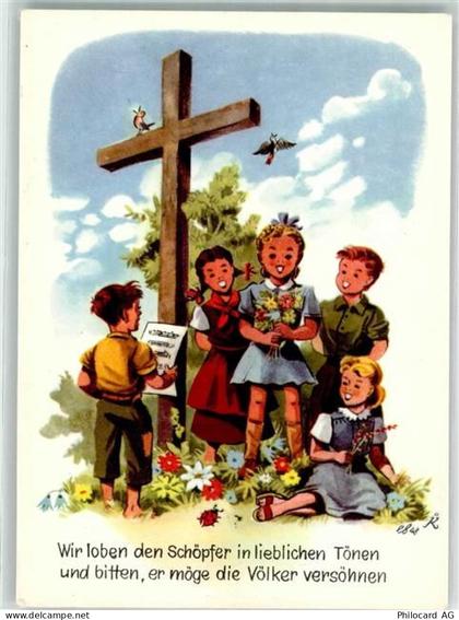 8887 Mels Künstlerkarte sign. K Aktion Weisstannental Kinder Kreuz - 39692194