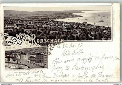 9400 Rorschach 1897 Lithographie Bahnhof Hafen Hotel Bahnhof Raddampfer ... - 13514393