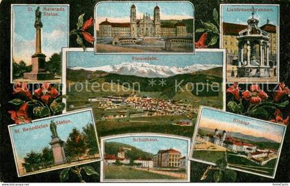 Einsiedeln SZ Statuen Kloster Liebfrauenbrunnen Schulhaus