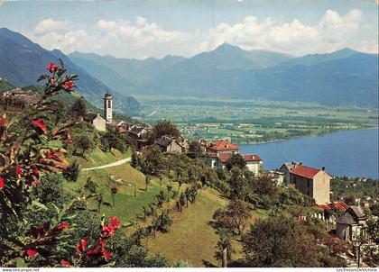 SUISSE - Brione sopra Minusio - Vue générale - Village - Eglise - Colline - Lac - Montagnes - Végétation - Carte postale