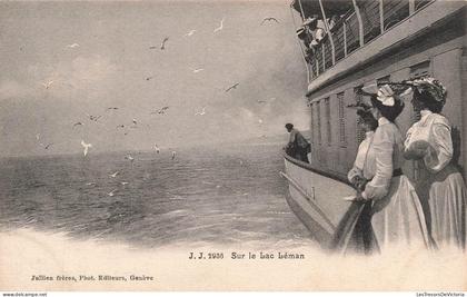 [-15%] SUISSE - J J 2936 - sur le Lac Léman - Julien frères Photo Edit Genève - bateaux - animé - Carte Postale Ancienne