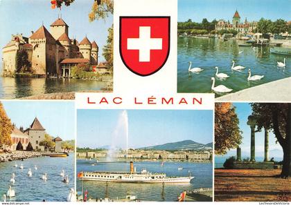 [-5%] SUISSE - Lac Léman - Château de Chillon - Ouchy Lausanne - Rolle, le château - Genève, le jet d'eau  - Carte Posta