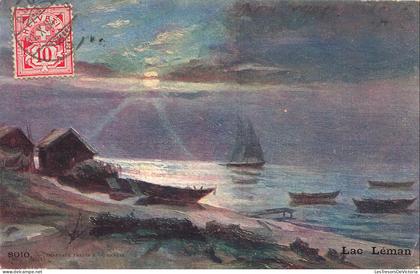 SUISSE - Lac Léman - Peinture - Bateaux - Coucher de soleil - CPA