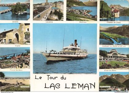 SUISSE - Lac Léman - Tour - Genève - Lausanne - Montreux - Château de Chillon - Yvoire - Bateau - Carte postale