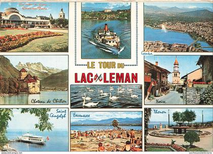 SUISSE - Tour du Lac Léman - Multivues - Jardins du Casino - Genève - Château de Chillon - Excenevex - Carte postale