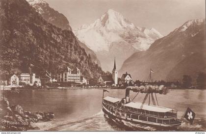 1910. Schweiz. POST CARD. Flüelen und Bristenstock. Fine ship motive.  - JF436754