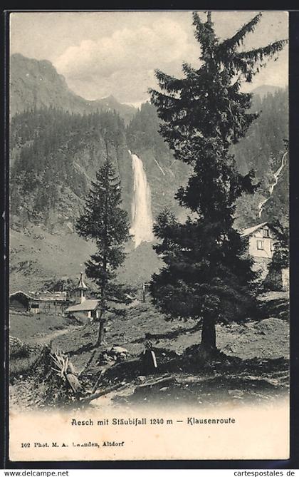 AK Unterschächen, Alp Aesch mit Stäubifall