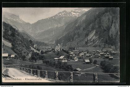 AK Unterschächen (Klausstrasse), Ortsansicht vom Weg aus