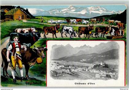1660 Château-d'Oex Künstlerkarte Almauftrieb sign. - 13248112