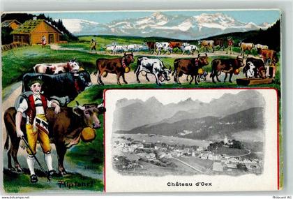 1660 Château-d'Oex Künstlerkarte Almauftrieb Tracht sign. - 13248139