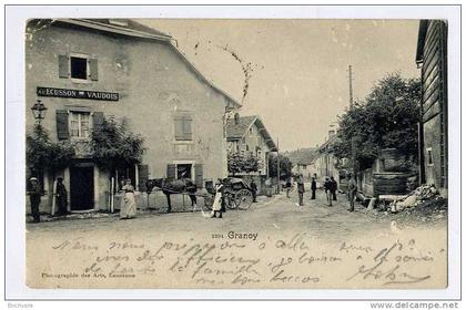 cpa GRANCY café  A L ECUSSON VAUDOIS  voiture attelee 2294 ph des arts tampon militaire bataillon d elite