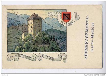 cpa LES CLEES chateaux suisses déménagements garde meubles ACKERMANN FRERES carte de visite genève série 302