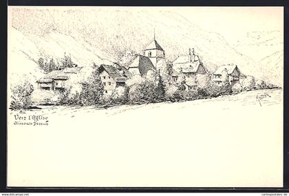 Künstler-AK Ormont-Dessus, Vers l`Eglise