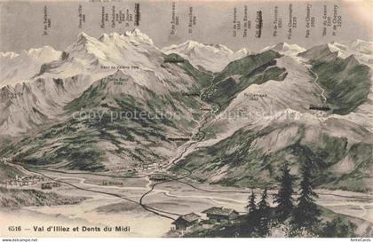 Monthey VS Val-d Illiez Dents-du-Midi Rhône Panoramakarte Berggipfel Champéry Tr