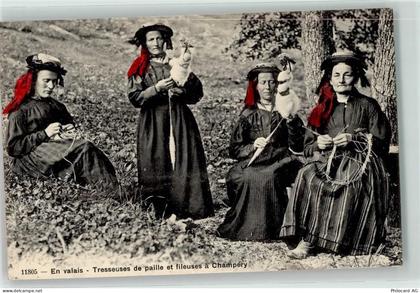 1874 Champéry - Tresseuses de paille et fileuses - 39407687