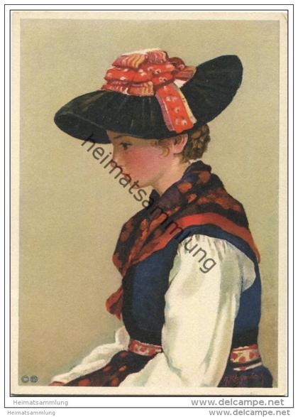 Costumes Suisses - Valais Evolène - Künstlerkarte M. Riggenbach - AK Grossformat