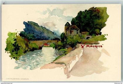 1890 St-Maurice Gebrauchsspuren St. Maurice Künstlerkarte - 13964040