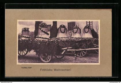 AK Fehraltorf, Fröhliche Weihnachten, Glocken auf Karren festlich geschmückt