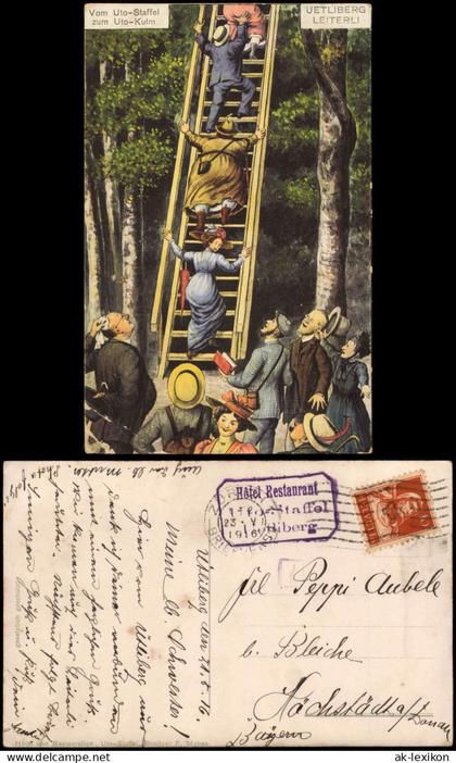 Stallikon Uto Kulm - Uetliberg Stallikon Leiterli Scherzkarte 1916