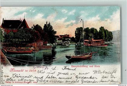 8700 Küsnacht ZH 1905 - Zürichsee Dampfschiffsteg u. Horn Dampfschiff Se... - 13095921