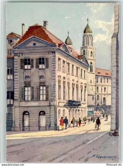 8000 Zürich Künstlerkarte Haus zur Meise mit Großmünster sign. - 11094044