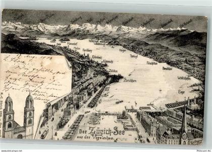 Zürichsee 1902 - Vogelschau Landkarte - 39696888